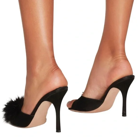 Agent Provacateur Enrica Women’s Slip On Satin Black Pom Pom Trim Heels 8.5-9 - Picture 6 of 11